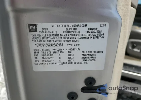 2004 GMC Envoy из США, поврежденный, VIN 1GKDS13S242340988